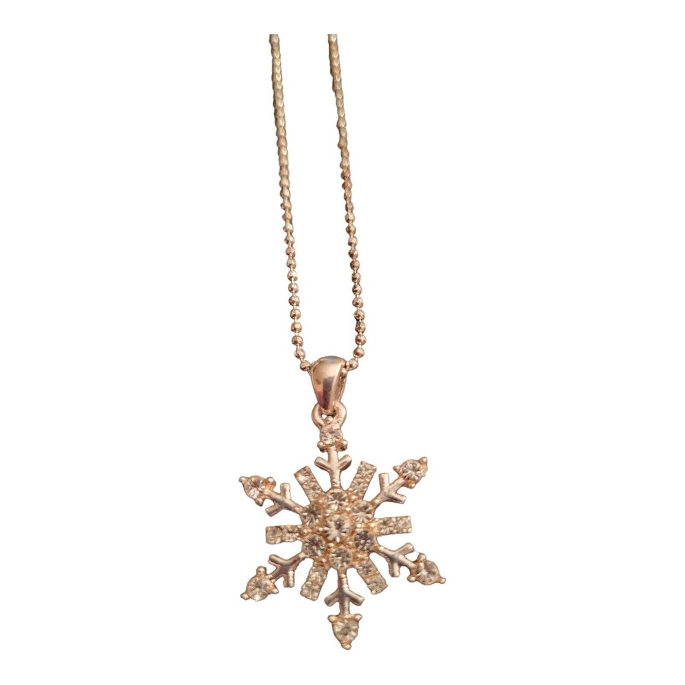 Silver Tone Snowflake with Rhinestones Chain Necklace 16" Adjustable